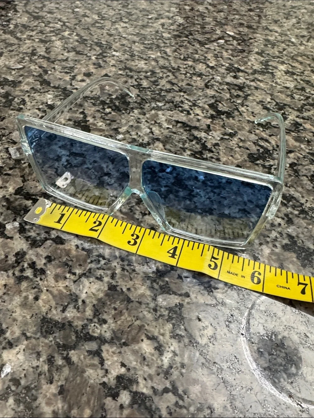 Clear oversized Square Sunglasses with Blue Gradient Lenses